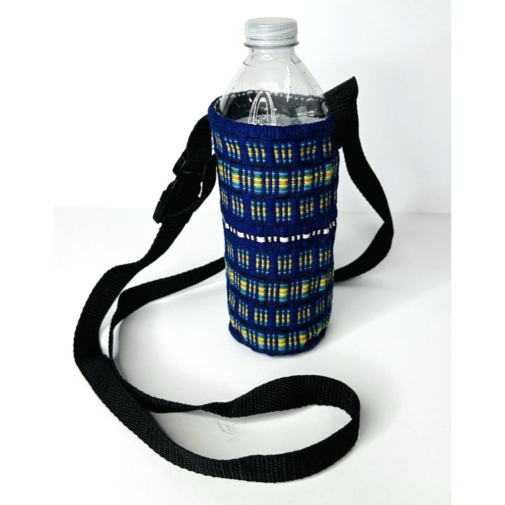 Woven Water Bottle Holder Carrier Long Adjustable Strap Lined Hiking Camping